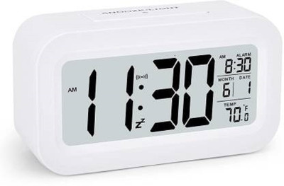 jazam Digital White Smart Alarm Table Clock with Automatic Sensor |Date & Temperature D Clock