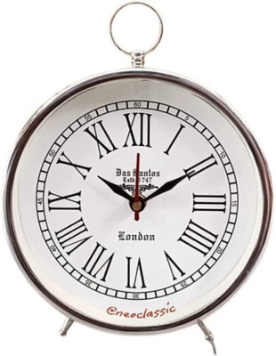 Neo Classic Analog Silver Traditional Heavy Handmade, Steel Finish Round Roman Dial Table Clock