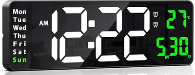 CLVMART Digital White, Green Clock