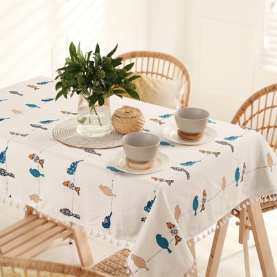 Urban Space Cotton 6 Seater Printed Table Cover(Humming Bird Blue)