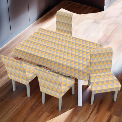 UMAI Abstract 4 Seater Table Cover(Yellow, Polyester, Pack of 5)
