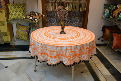 RajoDyana Cotton 6 Seater Printed Table Cover(Orange)