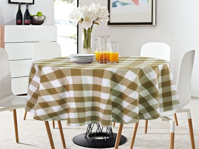 Lushomes Checkered 6 Seater Table Cover(Multicolor, Biscuit & White, Cotton)