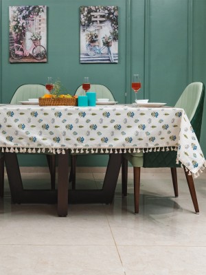Urban Space Floral 4 Seater Table Cover(Calico Blue, Cotton)