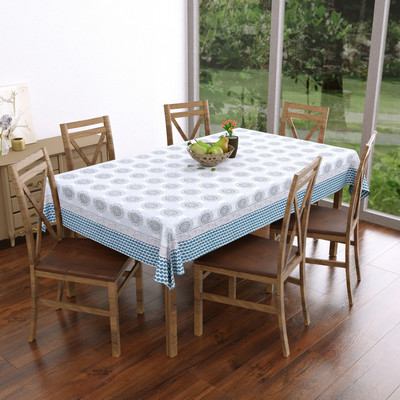 Blocks Of India Cotton 6 Seater Geometric Table Cover(Grey)