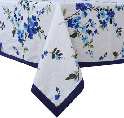 Go Texstylers Cotton 6 Seater Floral Table Cover(Blue)