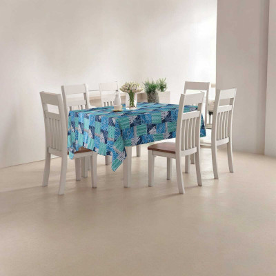 Jainco Decor Printed 6 Seater Table Cover(Blue, PVC)