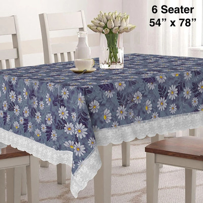 Jainco Decor Floral 6 Seater Table Cover(Blue, Grey, White, PVC, Plastic)