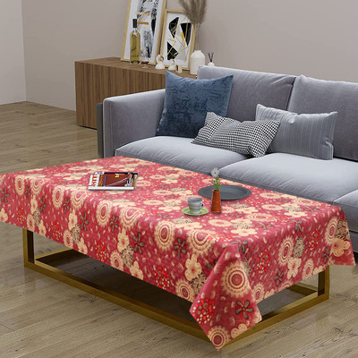 Dakshya Industries Floral 4 Seater Table Cover(Maroon, PVC)