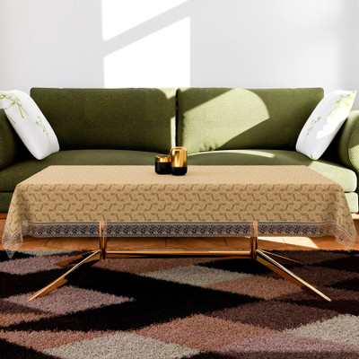 KUBER INDUSTRIES Self Design 4 Seater Table Cover(Golden, PVC)