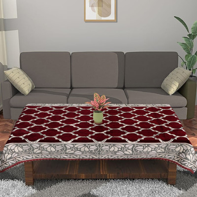 Nendle Abstract 4 Seater Table Cover(Maroon, Velvet)