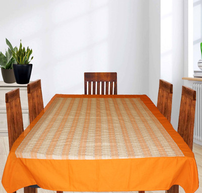 Dekor World Cotton 4 Seater Striped Table Cover(Orange)