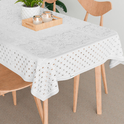 HOMESTIC Cotton 6 Seater Floral Table Cover(White)