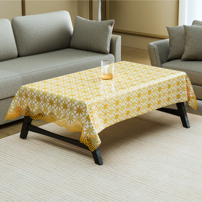 KUBER INDUSTRIES Vinyl 4 Seater Floral Table Cover(Gold)