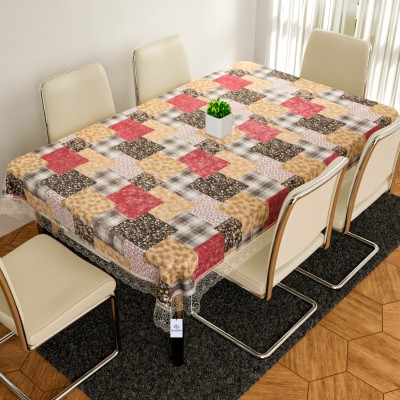 Heart Home Self Design 6 Seater Table Cover(Black, PVC)