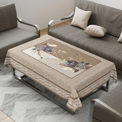 ZUKIODECOR Velvet 4 Seater Printed Table Cover(Taupe Flower)