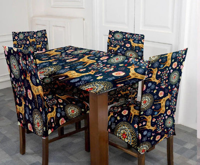 TURIYA Abstract 4 Seater Table Cover(Blue, Peach, Polyester, Spandex, Pack of 4)