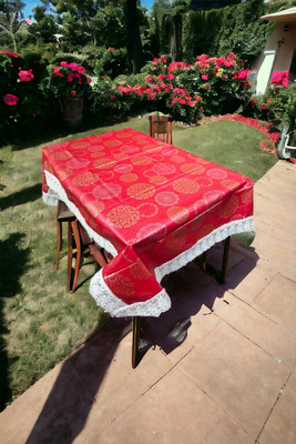 Mopak Decor Embroidered 6 Seater Table Cover(Red, Polyester)