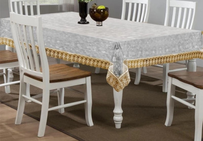 SHRI MAHAVIR IMPEX Embroidered 6 Seater Table Cover(White, Self, Plastic)