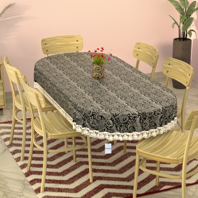 HOMESTIC Floral 6 Seater Table Cover(Black, Silver, PVC)