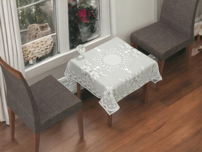 Adorn Cotton 4 Seater Floral Table Cover(White)