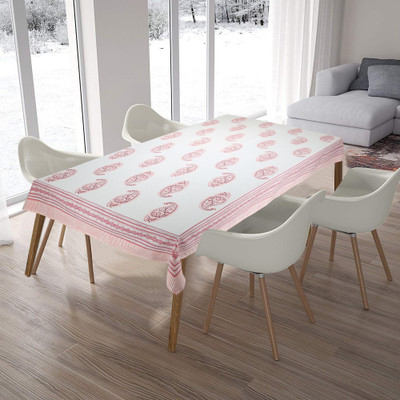 Blocks Of India Cotton 6 Seater Paisley Table Cover(Pink)