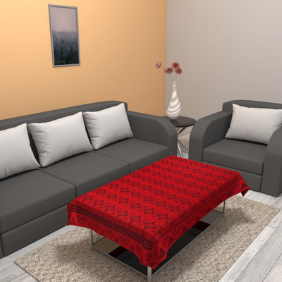 D P C Self Design 2 Seater Table Cover(Red, Polyester)