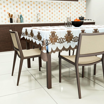 MANGERAM Cotton 6 Seater Floral Table Cover(Net Dining Table Cloth | Cream & Brown)