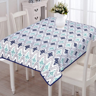 Texstylers Cotton 6 Seater Abstract Table Cover(Blue)