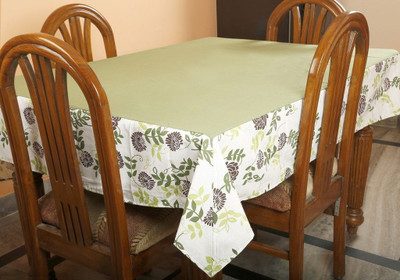 Dekor World Cotton 4 Seater Floral Table Cover(Green)
