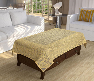 MANGERAM Cotton 4 Seater Embroidered Table Cover(Gold)