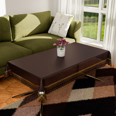 Heart Home Self Design 4 Seater Table Cover(Maroon Transparent, PVC)