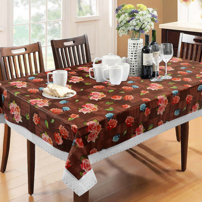 Dakshya Industries PVC 6 Seater Floral Table Cover(Maroon)