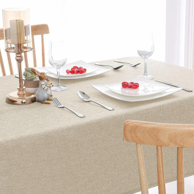 Casanest Polyester, Cotton 6 Seater Solid Table Cover(Light Linen)