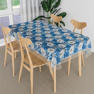 RMDecor Printed, Floral 4 Seater Table Cover(Blue, PVC, Satin)
