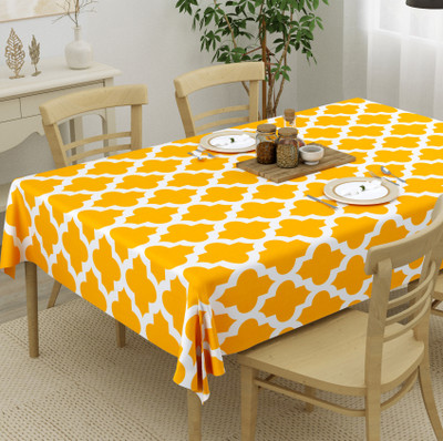 HOMEMONDE Cotton 6 Seater Geometric Table Cover(Yellow Quatrefoil)