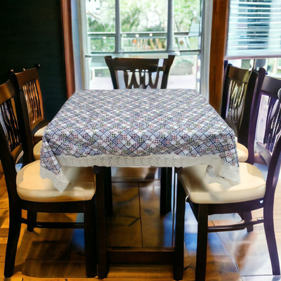 Mopak Decor Embroidered 2 Seater Table Cover(Blue, Polyester)