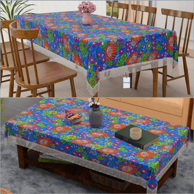 HOMESTIC PVC 6 Seater Floral Table Cover(Blue, Pack of 2)