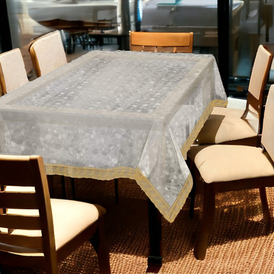 Mopak Décor Embroidered 6 Seater Table Cover(White, Polyester)
