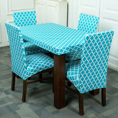 TURIYA Abstract 4 Seater Table Cover(Aqua, White, Polyester, Spandex, Pack of 4)