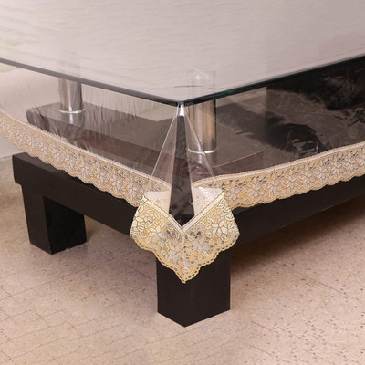 DSScreationBEST Solid 4 Seater Table Cover(Golden, PVC)