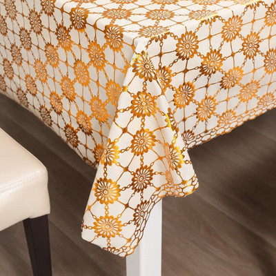 HOKiPO PVC 8 Seater Floral Table Cover(Gold)