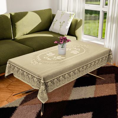 KUBER INDUSTRIES Floral 4 Seater Table Cover(Cream, Cotton)