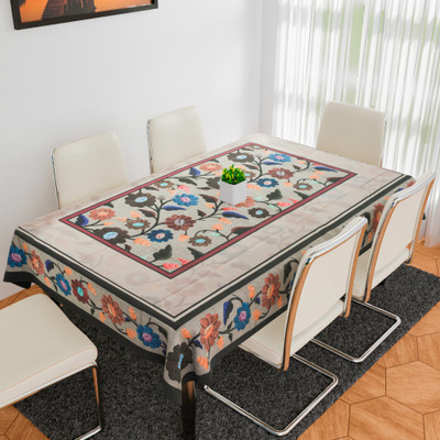 KUBER INDUSTRIES Self Design 6 Seater Table Cover(Cream, Cotton)