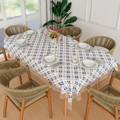KUBER INDUSTRIES Self Design 6 Seater Table Cover(White, PVC)