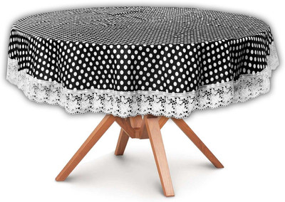 The Furnishing Tree PVC 4 Seater Polka Table Cover(Black, White)