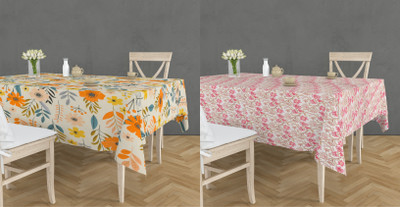 RUSTIC LINEN Printed 8 Seater Table Cover(Orange, Cotton, Pack of 2)