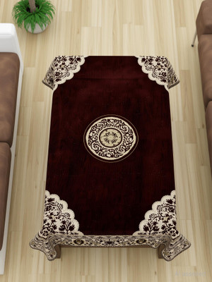 Furnishing Hut Velvet 4 Seater Embroidered Table Cover(Brown1)