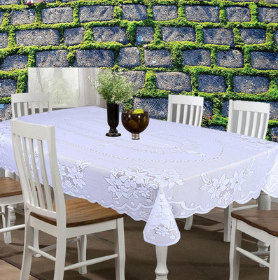 EASTTARDOMM Cotton 6 Seater Floral Table Cover(White)