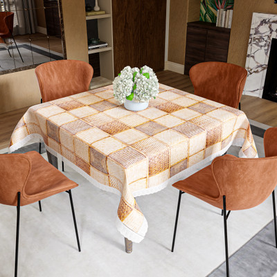 KUBER INDUSTRIES Self Design 4 Seater Table Cover(Brown, White, PVC)